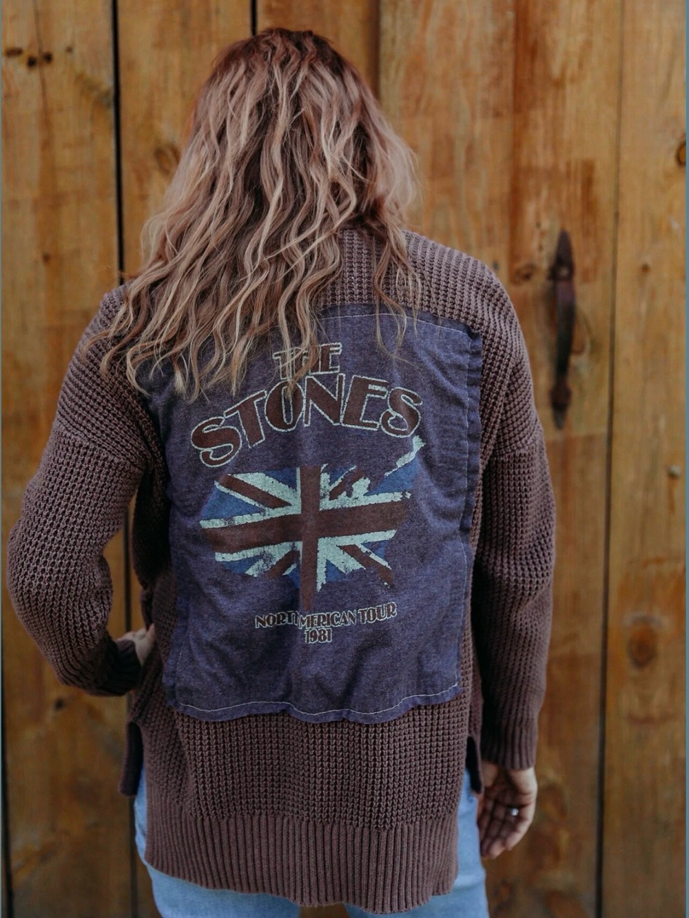 Upcycled Rolling Stones Knit Cardigan Sweater - Women